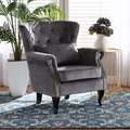 Baxton Studio Fletcher Traditional Grey Velvet Upholstered and Dark Brown Finished Wood Armchair 195-12443-ZORO